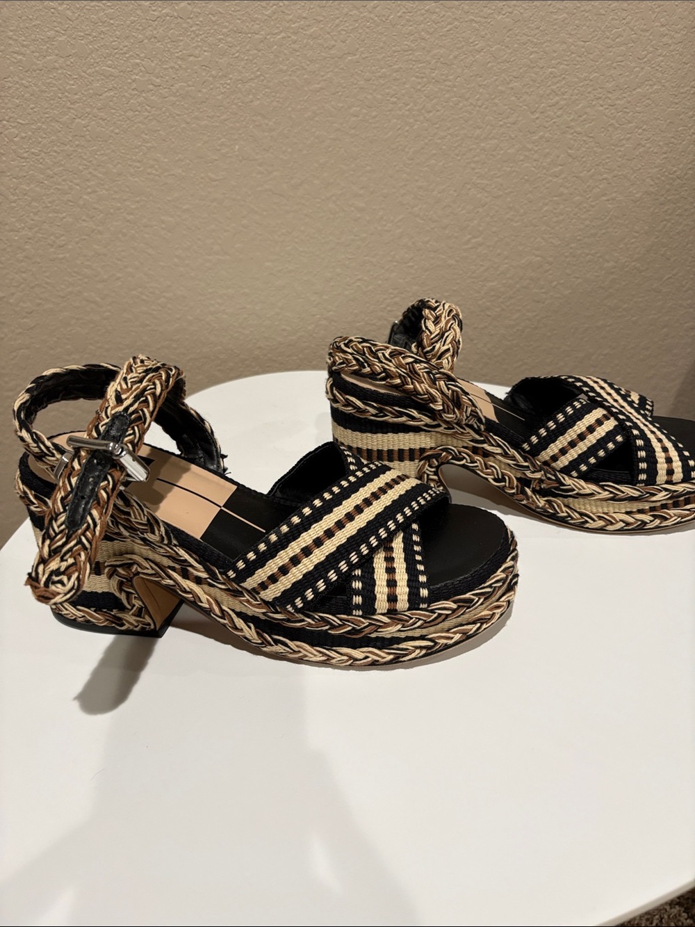Dolce Vita Black and Natural Braided Platform Wedges